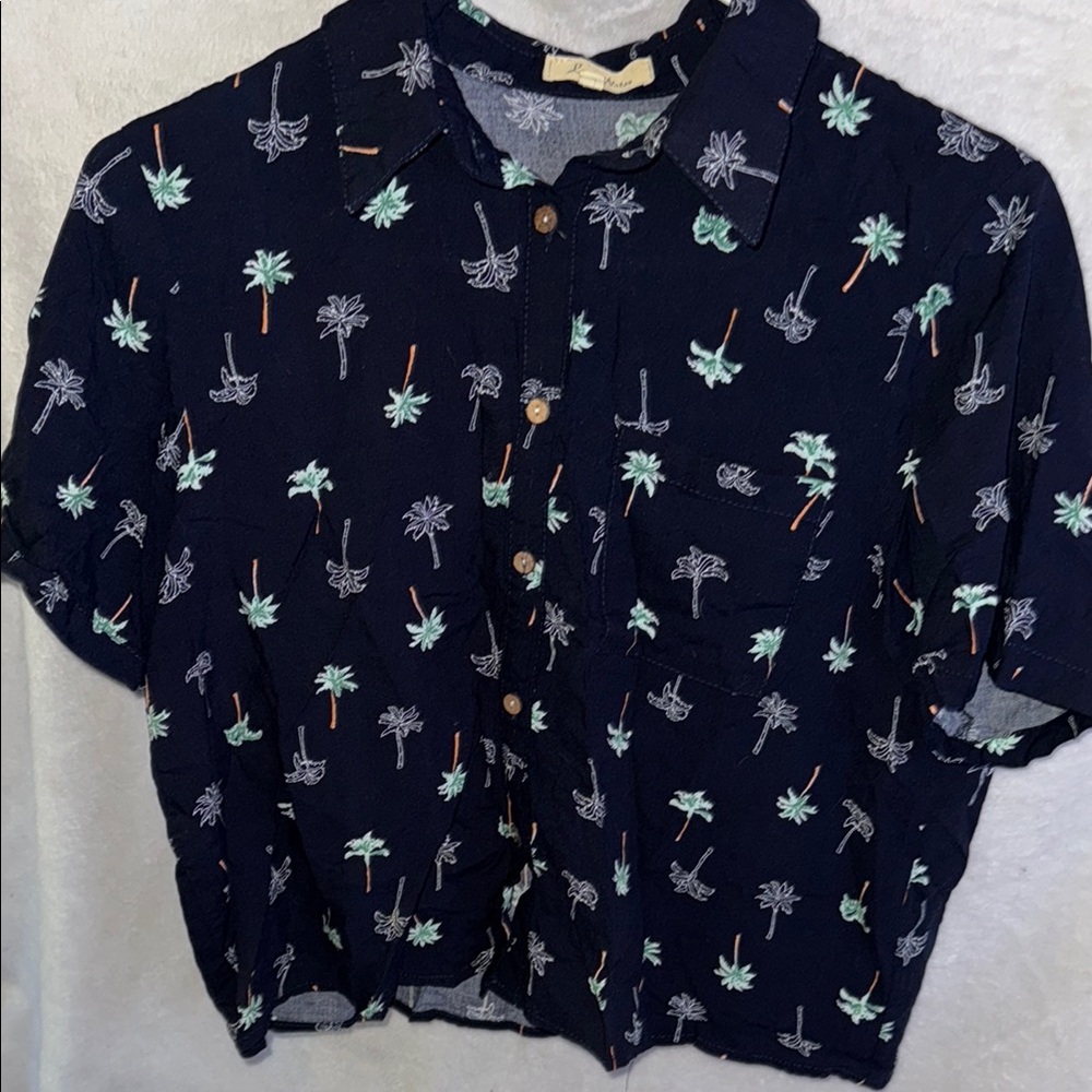 Palm Tree Print Shirt - Navy